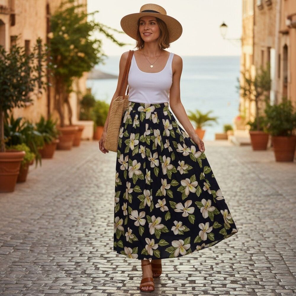 Ann Taylor Tropical Floral Print Maxi Skirt Size 6 Boho Beach Resortwear